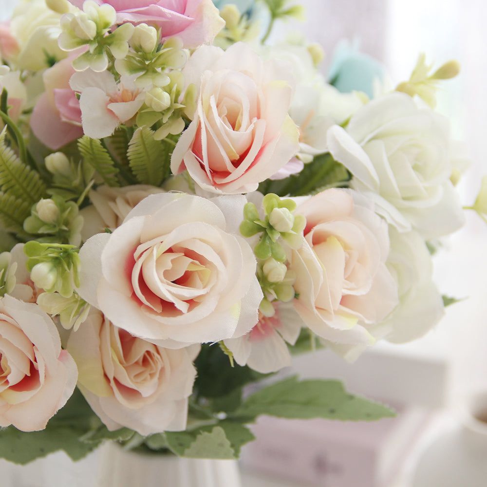 30CM 5 Fork Horn Silk Rose Artificial Flower Bouquet Home Decoration Wedding Decoration