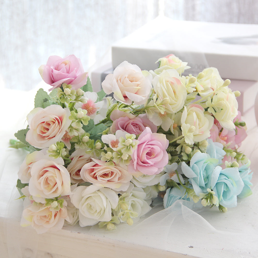 30CM 5 Fork Horn Silk Rose Artificial Flower Bouquet Home Decoration Wedding Decoration