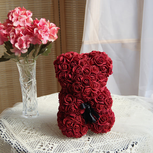 Classic 25cm Artificial Rose Bear High Quality Hand Made Rose Bears With Box Gift Valentine Teddy Bear for Party Home Decor.