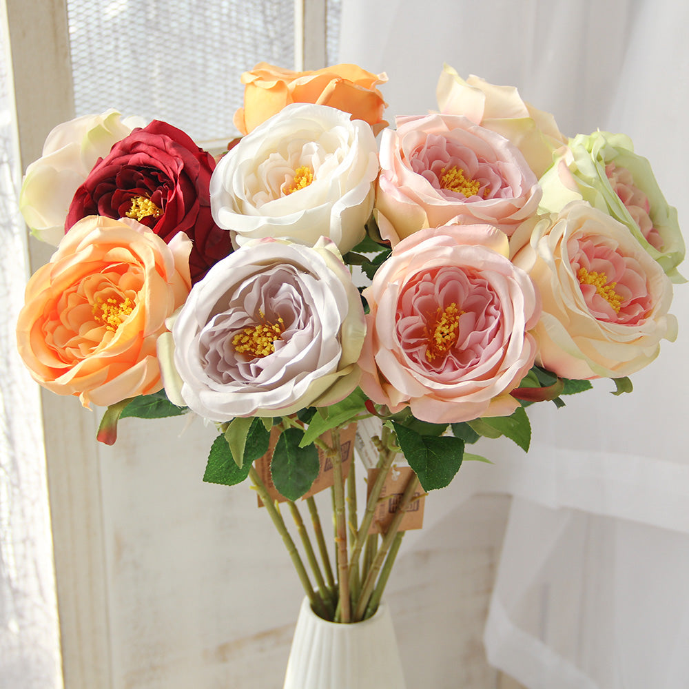 Wholesale Handmade DIY Flower Ball Single Branch Austin Rose Camellia Artificial Flowers Decorative Plastic Material