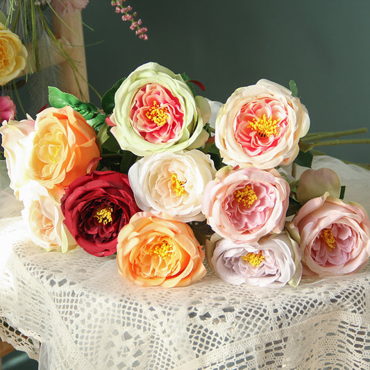 Wholesale Handmade DIY Flower Ball Single Branch Austin Rose Camellia Artificial Flowers Decorative Plastic Material