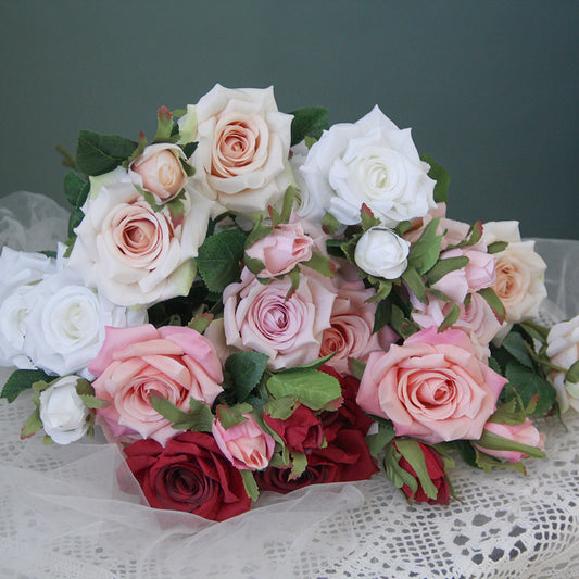 High Quality 63CM 3 Heads Curled Large Rose Spary Artificial Flower For Home Table Decoration