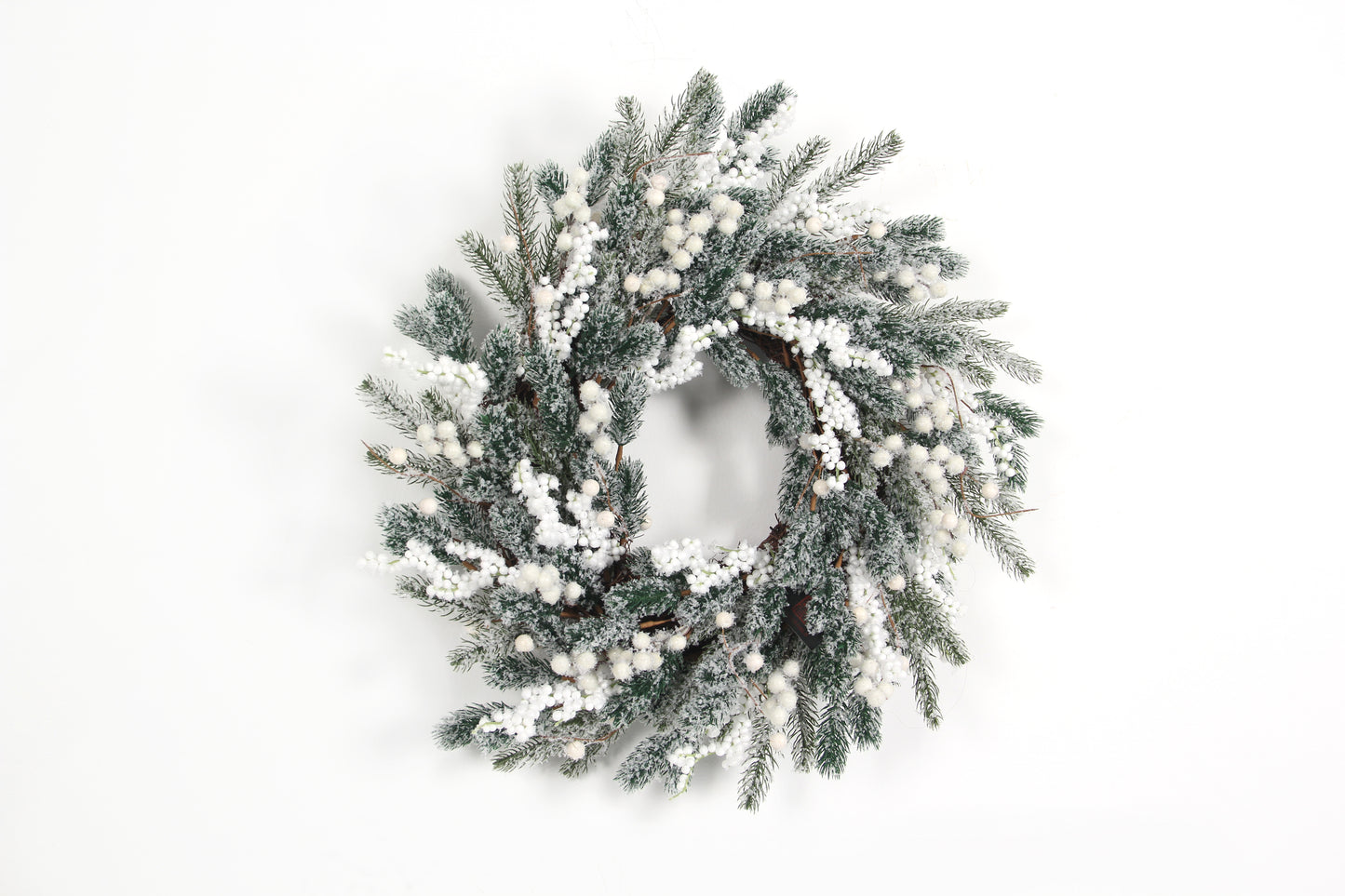 Artificial Christmas Wreath, 24" Grapevine Flocked Glitter Wreath with White Berries for Decoration