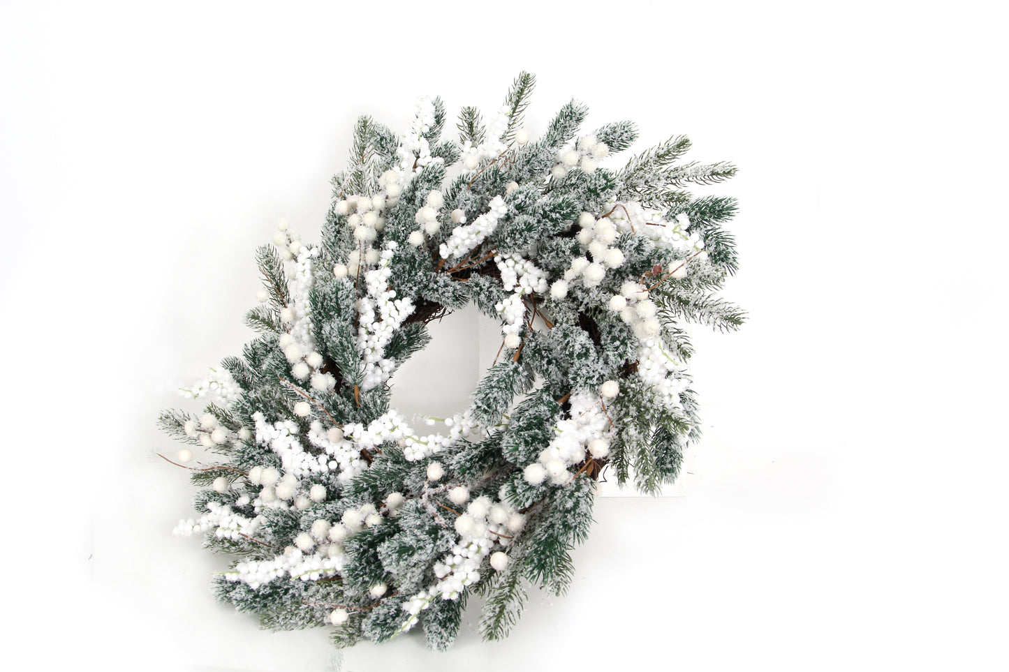 Artificial Christmas Wreath, 24" Grapevine Flocked Glitter Wreath with White Berries for Decoration