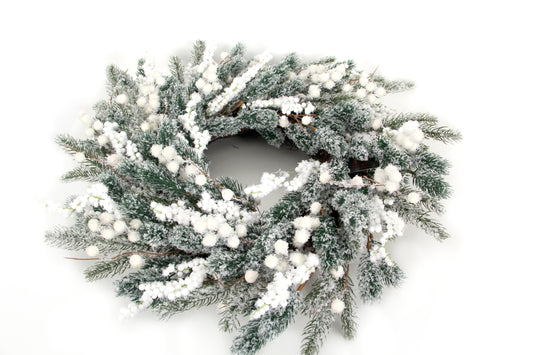 Artificial Christmas Wreath, 24" Grapevine Flocked Glitter Wreath with White Berries for Decoration
