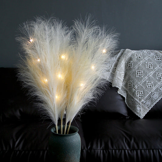 80cm beige artificial LED pampas grass for bedroom decoration 5 pcs a set
