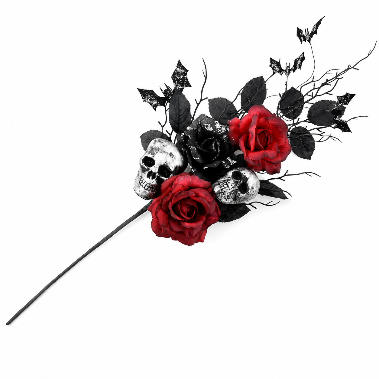 Decorative Gothic Artificial Flower Rose Branch with Skull for Halloween Party Decoration