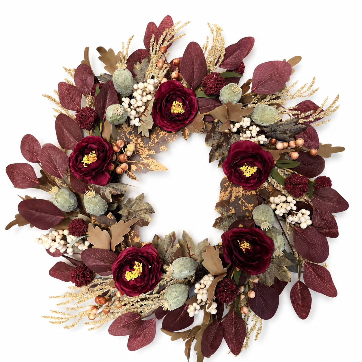 Decorative Artificial Flower Rose Wreath for Autumn Harvest Door Wall Decoration